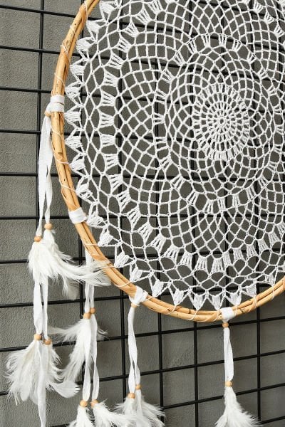 EL YAPIMI ÖRGÜLÜ DAMLA RÜYA KAPANI/DREAM CATCHER 55*47CM