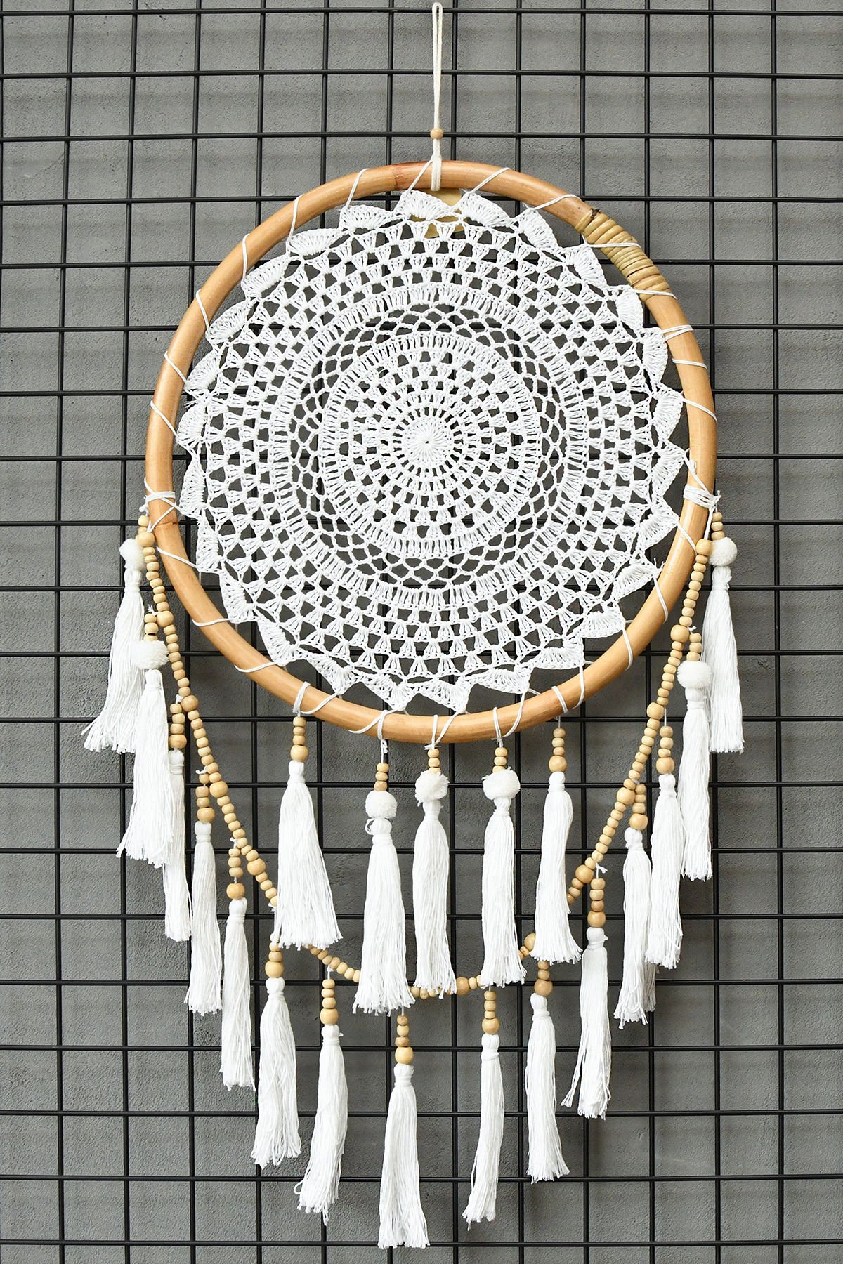 EL YAPIMI ÖRGÜLÜ YUVARLAK  RÜYA KAPANI / DREAM CATCHER 44*44 CM