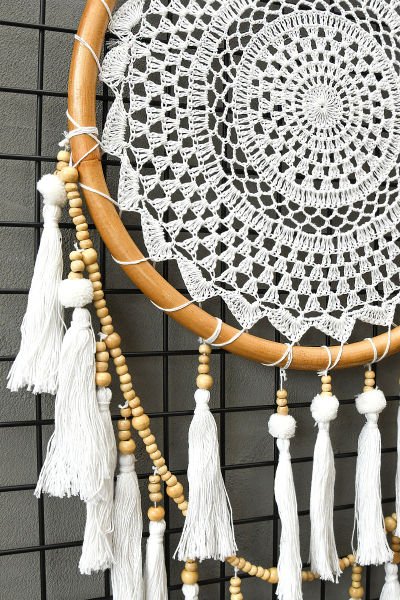 EL YAPIMI ÖRGÜLÜ YUVARLAK  RÜYA KAPANI / DREAM CATCHER 44*44 CM