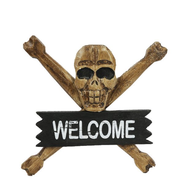 AHŞAP EL YAPIMI ÇAPRAZ KURU KAFA WELCOME YAZILI