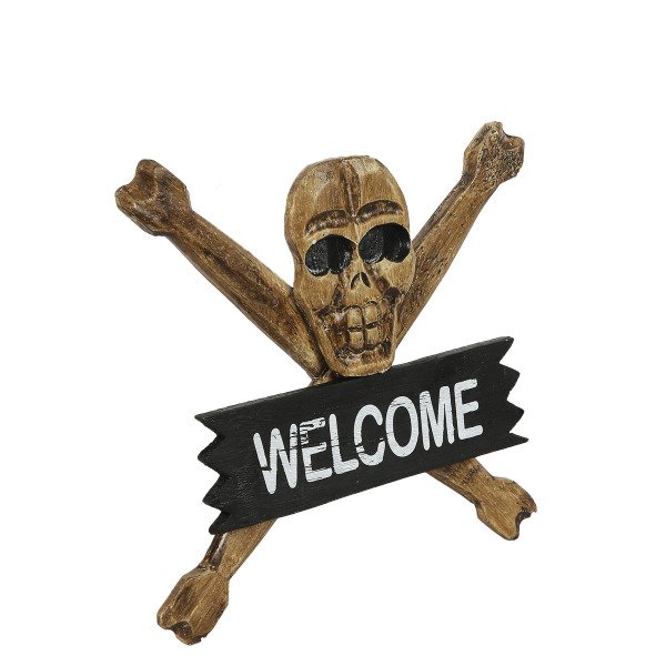 AHŞAP EL YAPIMI ÇAPRAZ KURU KAFA WELCOME YAZILI