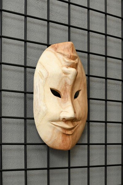 AHŞAP EL YAPIMI MUTLU/ÜZGÜN TİYATRAL MASK 25CM