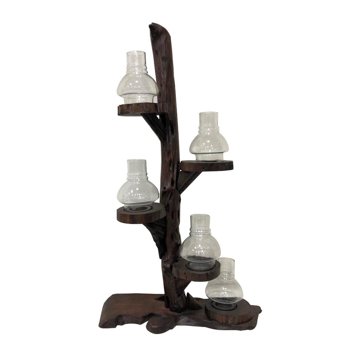TEAK AĞACINDAN EL YAPIMI DEKORATİF 5'Lİ TEALIGHT LAMBA/ MUMLUK 64CM