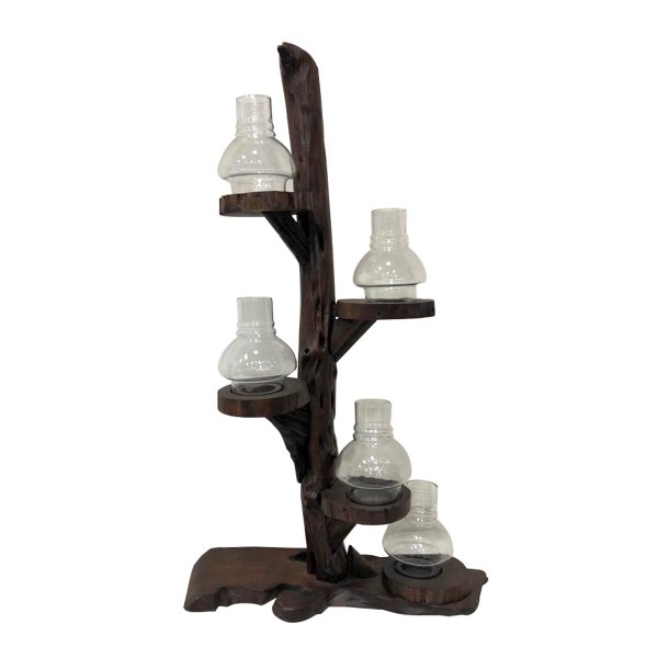 TEAK AĞACINDAN EL YAPIMI DEKORATİF 5'Lİ TEALIGHT LAMBA/ MUMLUK 64CM