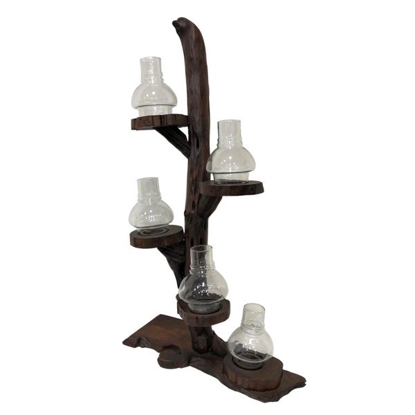 TEAK AĞACINDAN EL YAPIMI DEKORATİF 5'Lİ TEALIGHT LAMBA/ MUMLUK 64CM