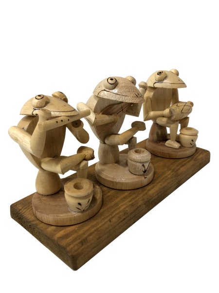 EL YAPIMI AHŞAP 3'LÜ MÜZİSYEN KURBAĞALAR KALEMLİK 22*12CM