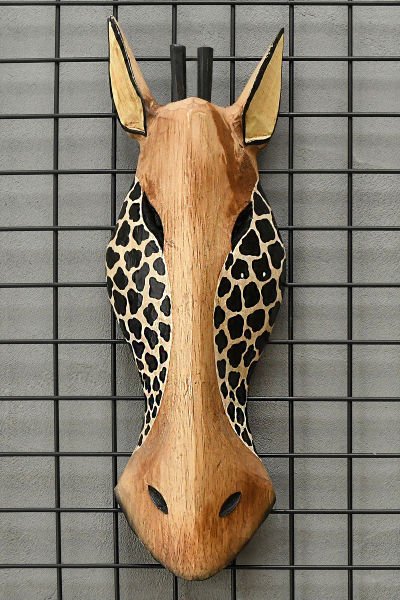 AHŞAP EL YAPIMI ZÜRAFA MASK / DUVAR DEKORU 50CM