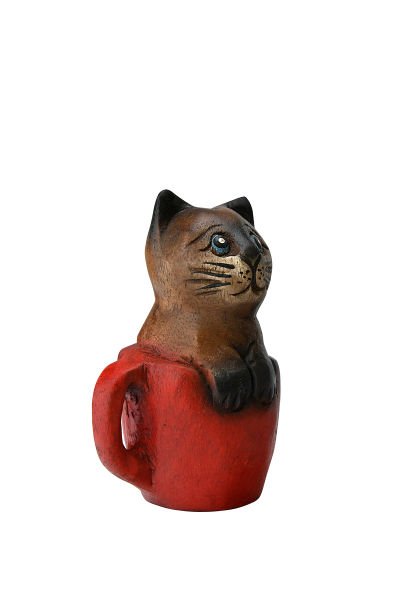 TEAK AĞACI EL YAPIMI BARDAK İÇİNDE KEDİ BİBLO 13CM