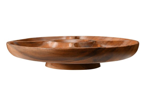 AKASYA AĞACI EL YAPIMI DÖNEN STANDLI  5 BÖLMELİ ÇEREZLİK,SERVİS VE SUNUMLUK 35,5*6CM