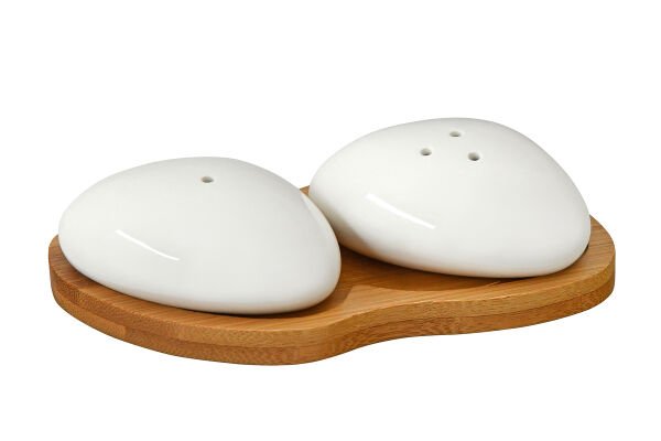 BAMBU ALTLIKLI PORSELEN STONE TUZLUK VE BİBERLİK 16*3,5CM