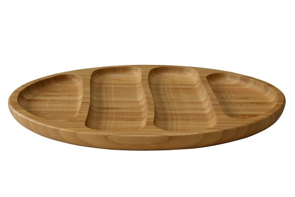 BAMBU OVAL 4 BÖLMELİ ÇEREZLİK/ SUNUMLUK 28*20*2CM