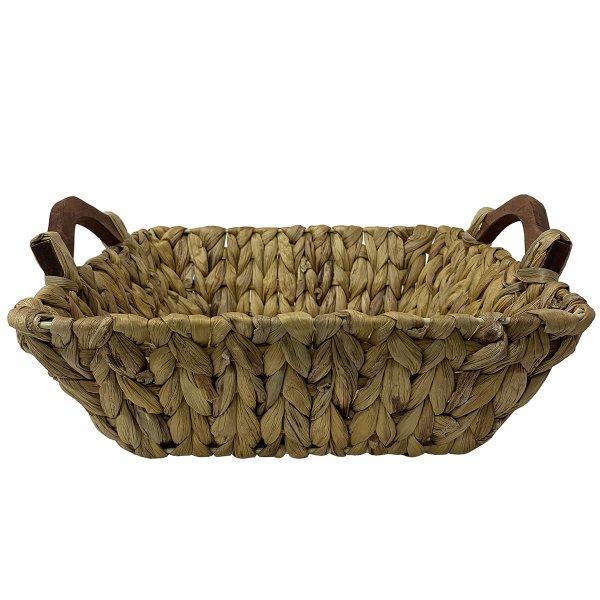 LEVA EL YAPIMI AHŞAP KULPLU ÇOK AMAÇLI HASIR SEPET 34*34CM