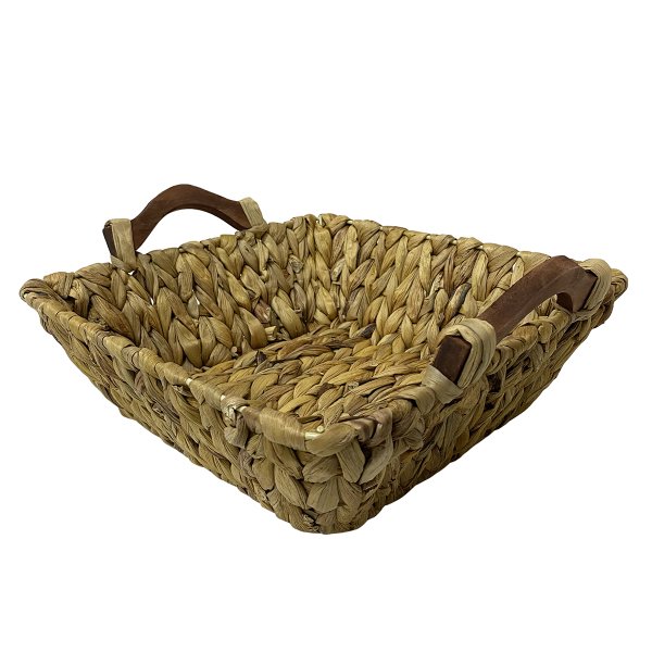 LEVA EL YAPIMI AHŞAP KULPLU ÇOK AMAÇLI HASIR SEPET 34*34CM