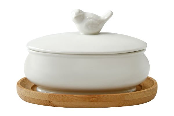 BAMBU ALTLIKLI PORSELEN ŞEKERLİK 9*11*15CM
