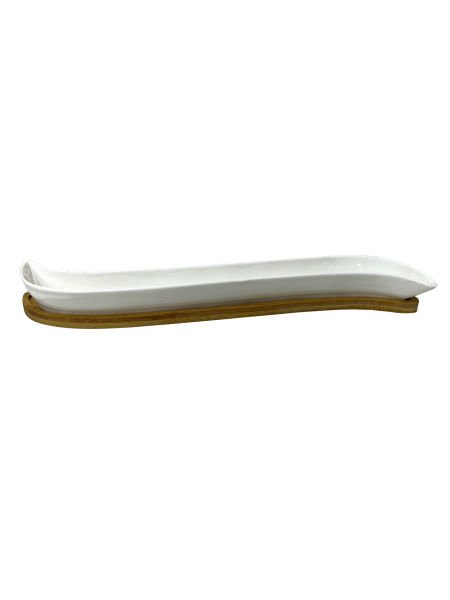 BAMBU ALTLIKLI PORSELEN KURU MEYVE VE ÇEREZLİK 36,5*4CM